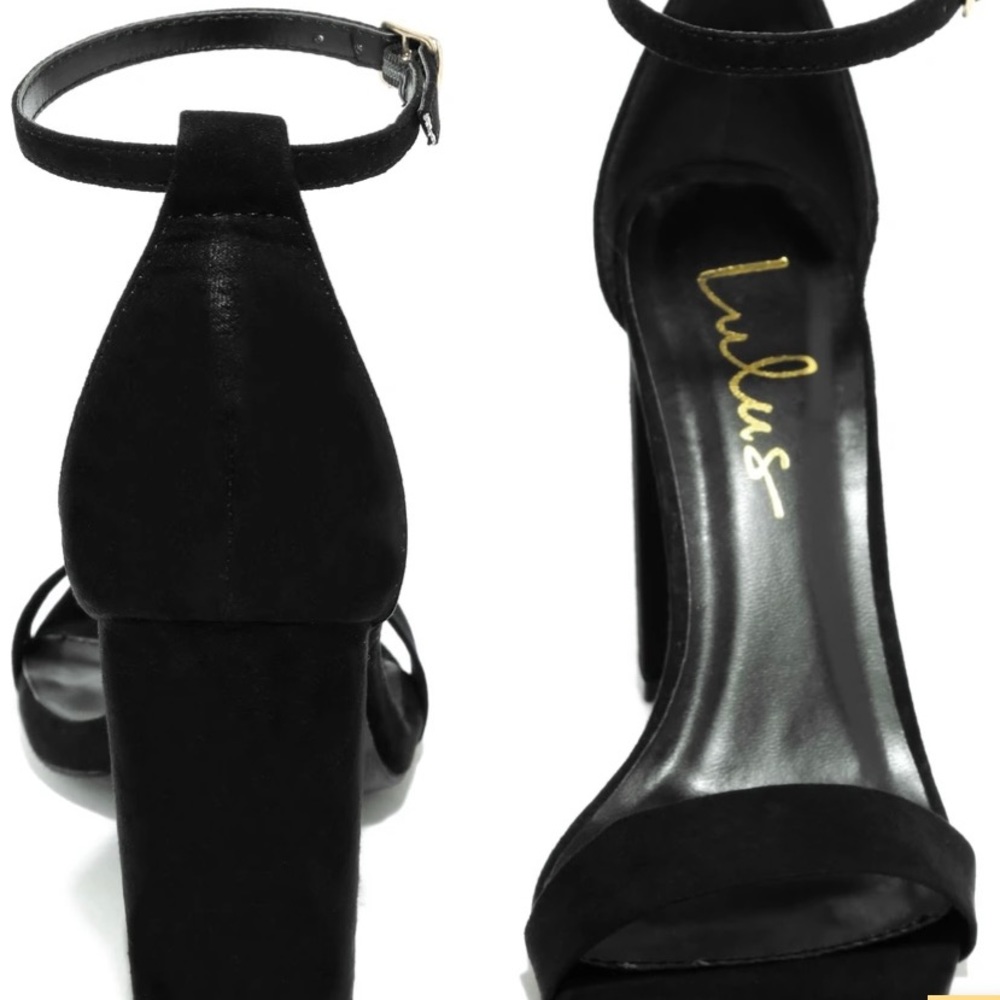 Lulus black suede ankle strap heels